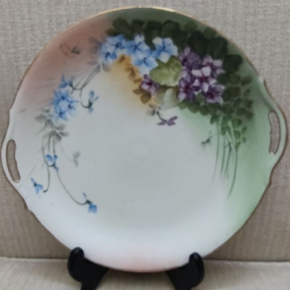 Nippon Hand Painted Floral Serving Plate with Handles Gold Trim Antique